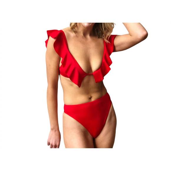 NEW MILLY solid high waist bikini bottom in red - Picture 1 of 1